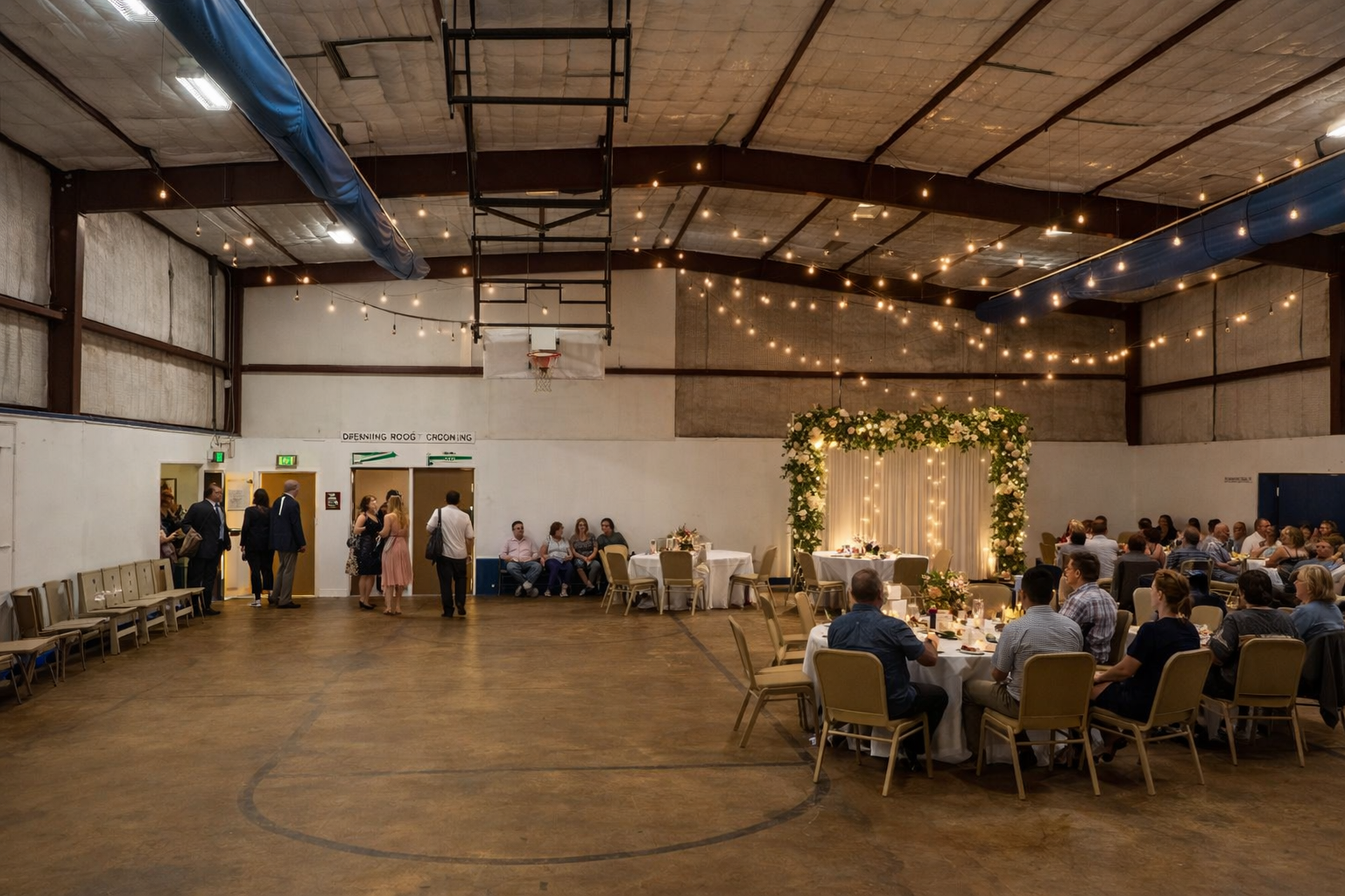 Community gathering inside the Sparks Lake Activity Center gymnasium